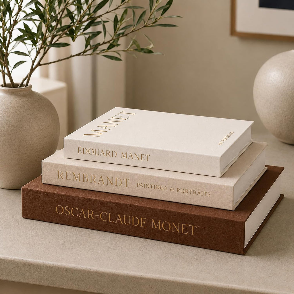 Set of 3 Decorative Linen Faux Books With Magnetic Hidden Storage | Linen faux book boxes for coffee table decor