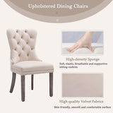 KCC Velvet Dining Chairs Set of 2, Upholstered High-end Tufted Dining Room Chair with Nailhead Back Ring Pull Trim