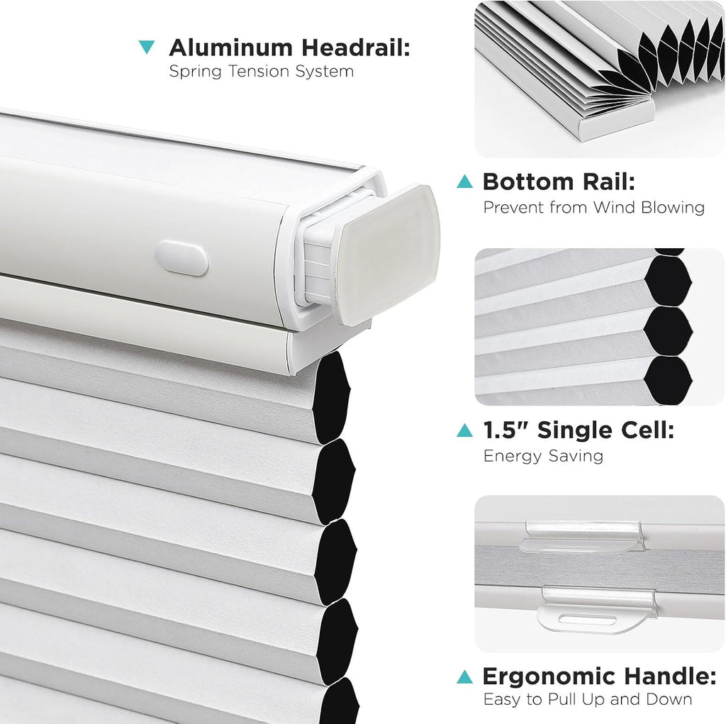 Cellular Shades | Cordless Top Down Bottom Up Blinds, No Drill Installation, Thermal Insulated & UV Protection