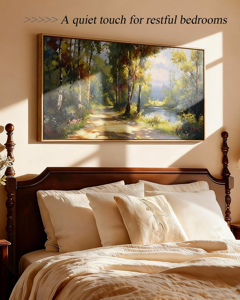 Large Landscape Wall Art, Nature Birch Tree Path Painting 20×40 in