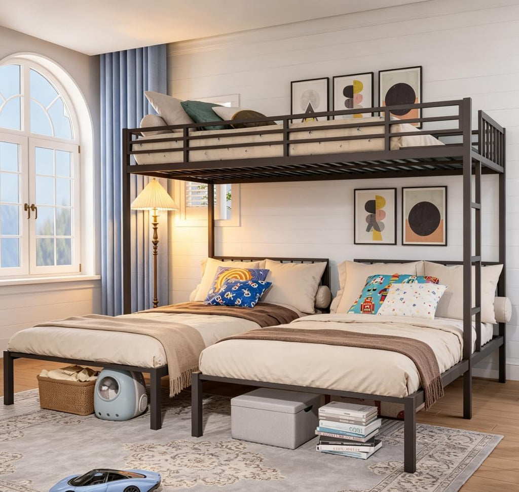 Twin Triple Bunk Bed for Kids, Teens,Adults, Metal Twin XL Bunk Beds for 3, 3 bunk Bed for 3 Kids, Adults（Heavy Metal