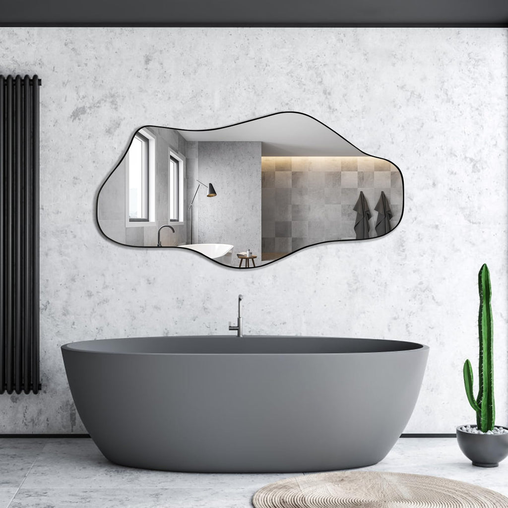 Irregular Mirror, 47.2"x23" Large Asymmetrical Wall Mirror, Odd Shaped Mirrors, Modern Abstract Frameless Mirrors