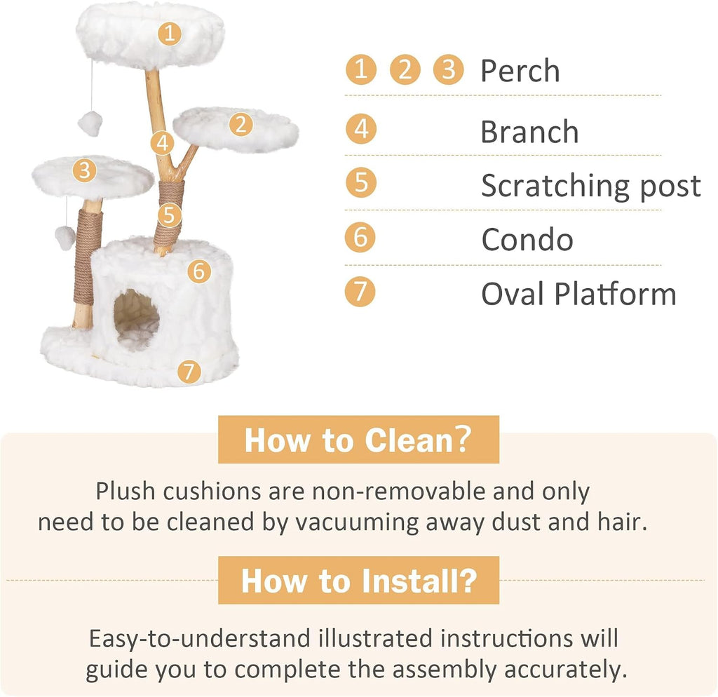 Modern Cat Tree Tower, Cloud Cat Tree, Solid Wood Scratching Post
