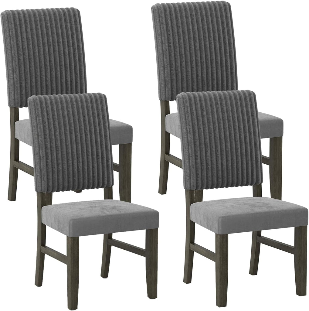 Dining Chairs Set of 4, Mid-Century Velvet Fabric Upholstered Chairs with Rubber Wood Legs, Thick Padded Seat