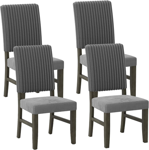 Dining Chairs Set of 4, Mid-Century Velvet Fabric Upholstered Chairs with Rubber Wood Legs, Thick Padded Seat