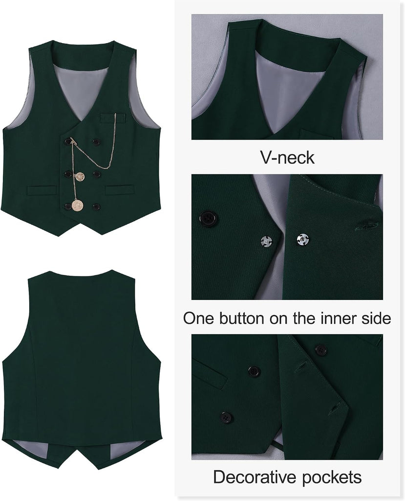Boys Suit Formal Dress Clothes Big Boy Wedding Outfit Vest+Pants+Dress Shirt+Chain+Adjustable Tie