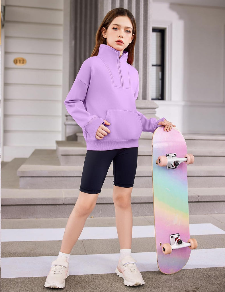 Girls Half Zip Sweatshirt Fleece Quarter Zip Pullover Sweatshirts