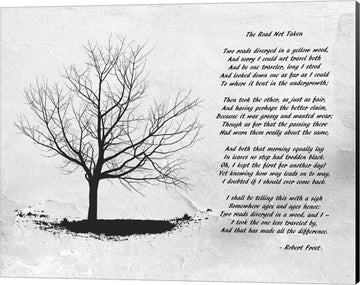 Robert Frost The Road Not Taken Canvas Art Wall Picture, Museum Wrapped with Black Sides, 20 x 16 inches