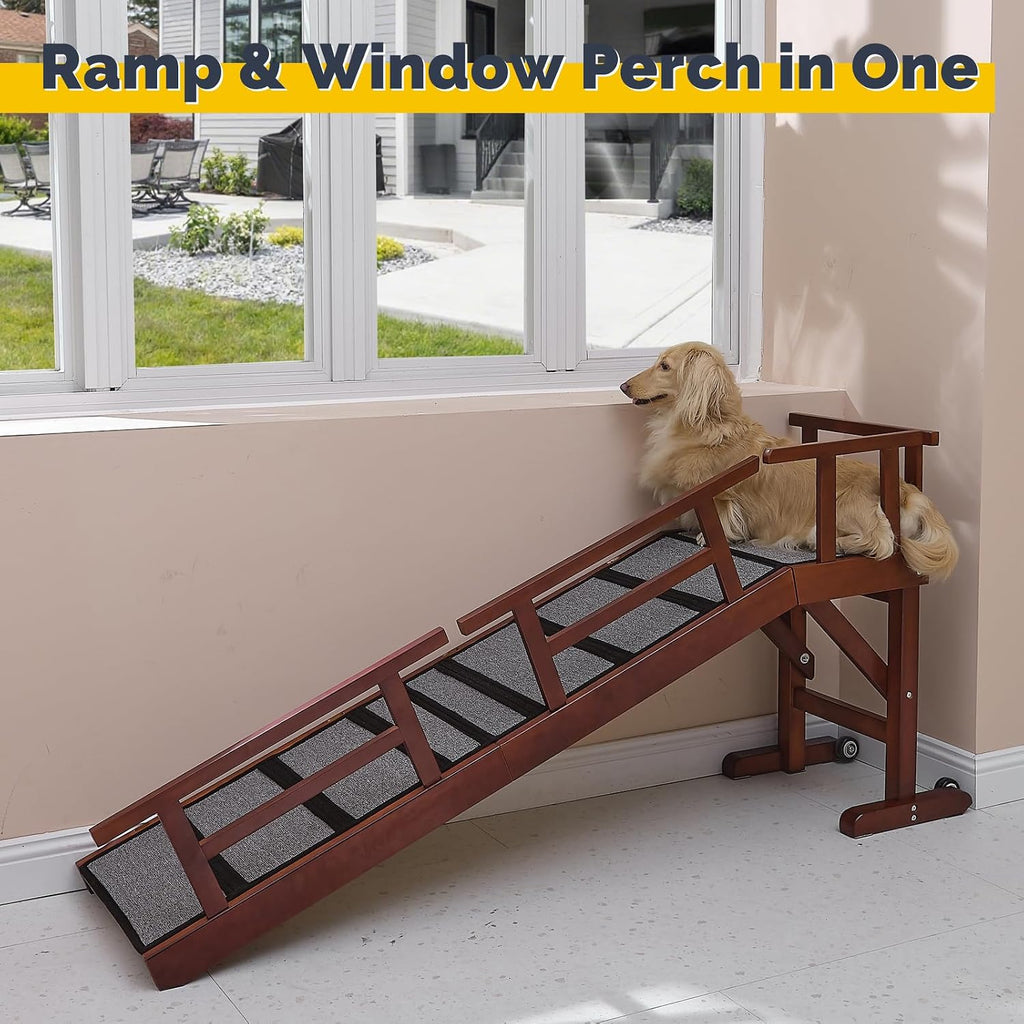 Dog Ramp for Bed or Couch, Wooden Pet Ramp with 20° Gentle Slope, Removable Side Rails, Non-Slip Surface, Top