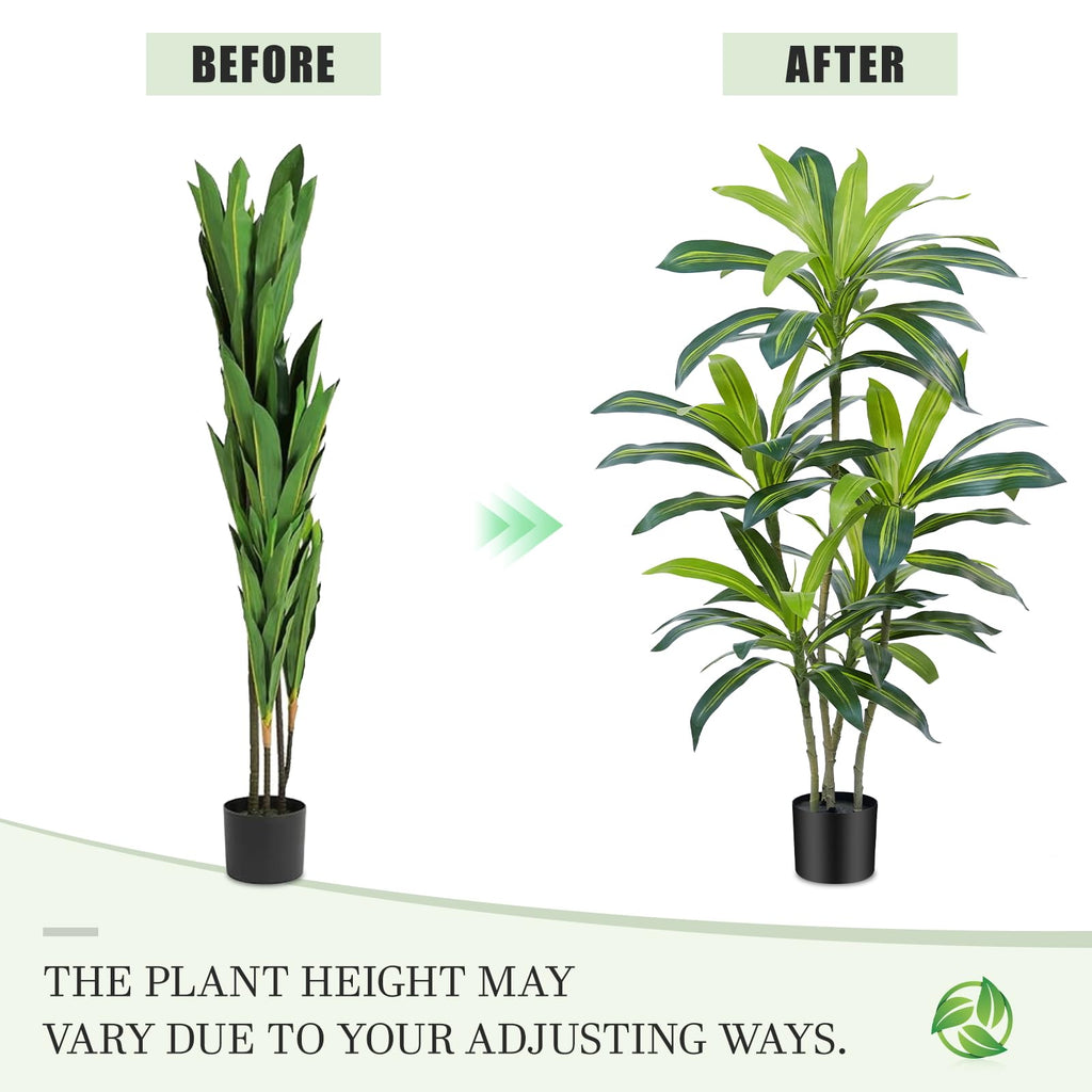4Ft Dracaena Plant Artificial Tree Fake Tropical Floor Plants Potted (Real Touch) Artificial Silk Tree Faux Trees