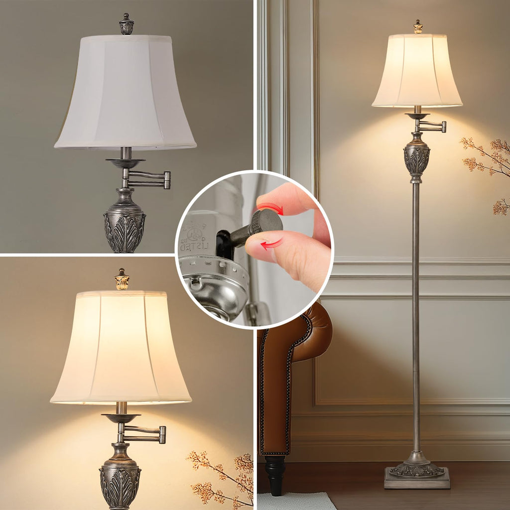 Traditional Floor Lamp with 350° Swing Arm,3 Color Temperatures,Silver