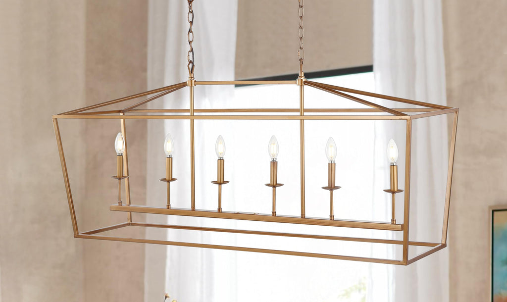 Pagoda 6-Light Pendant 49" Cage, Antique Gold