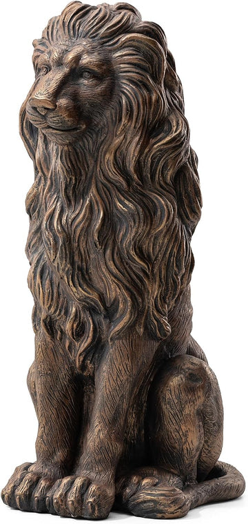 Guardian Sitting Lion Statue Regal Indoor and Outdoor Garden Sculpture Entrance Porch and Yard, 27.75" H, Bronze