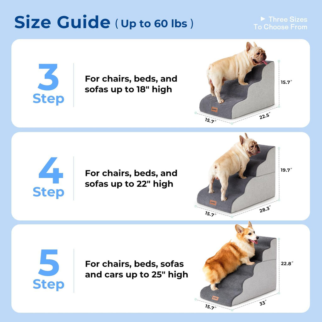 Dog Stairs for High Beds - Pet Stairs Ramp for Couch, 35D Foam Dog Steps for Small to Large Pets, with Non-Slip