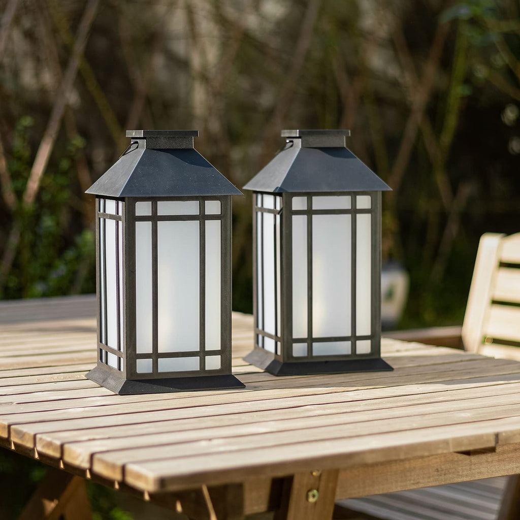 13 Inch Outdoor Decorative Lanterns with LED Candle Timer 2 Pack Black