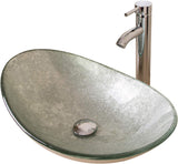21.7"L × 14.2"W × 6.3"H Tempered Glass Vessel Sink Set - Boat-Shaped Wash Bowl with Chrome Faucet & Pop-Up Drain Stopper