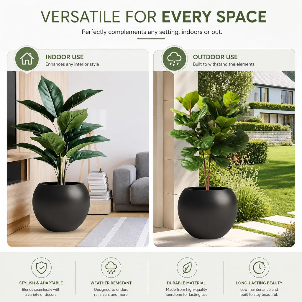Fiberstone Globe Planter, Black, 12.6" D × 10" H