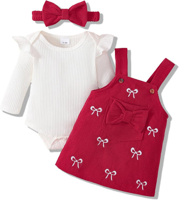 Newborn Baby Girl Suspender Skirt Set Long Sleeve Ribbed Romper