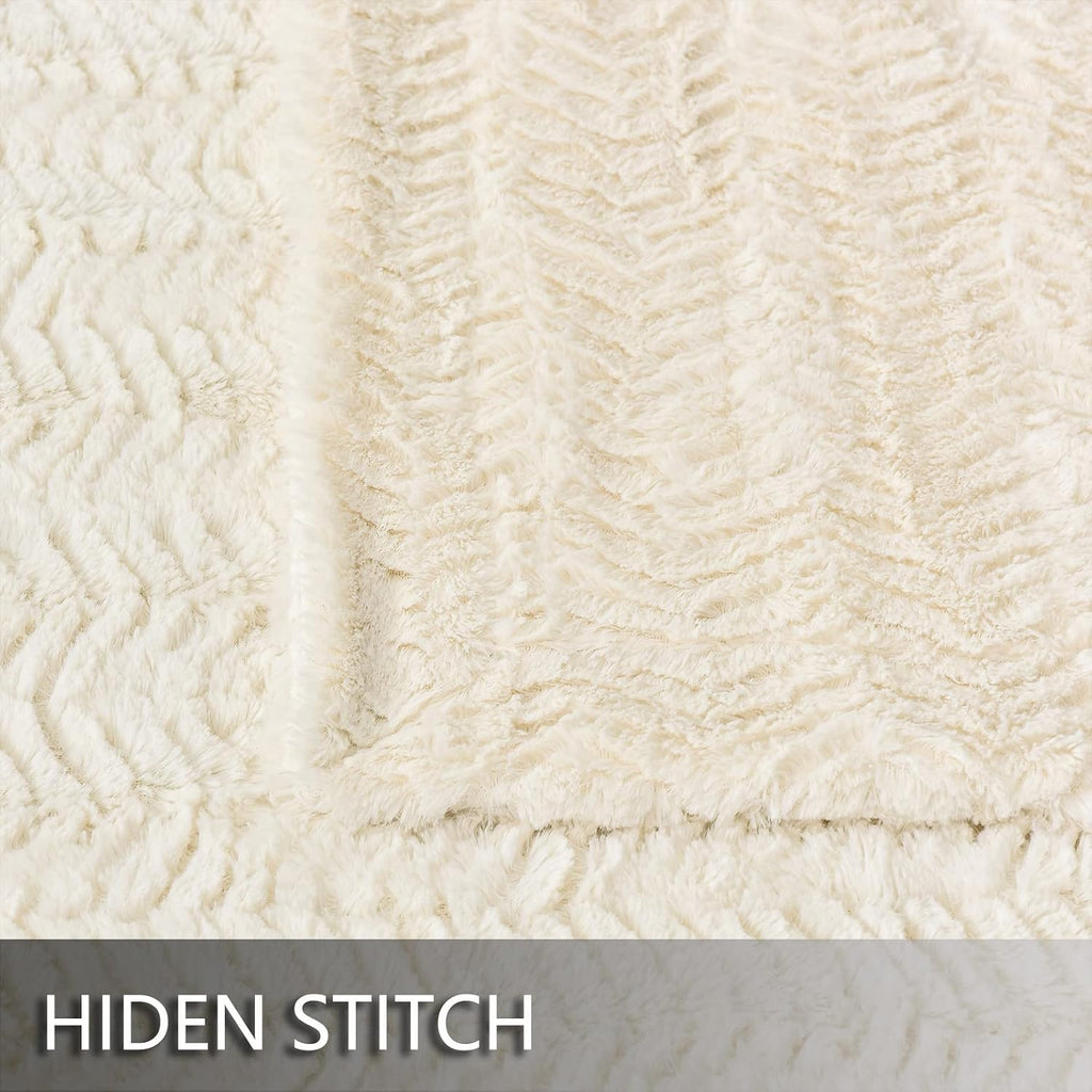 Luxury Double Sided Faux Fur Throw Blanket,700GSM Ultra Soft Fuzzy Thick Throw,Fishbone Pattern, Machine Washable