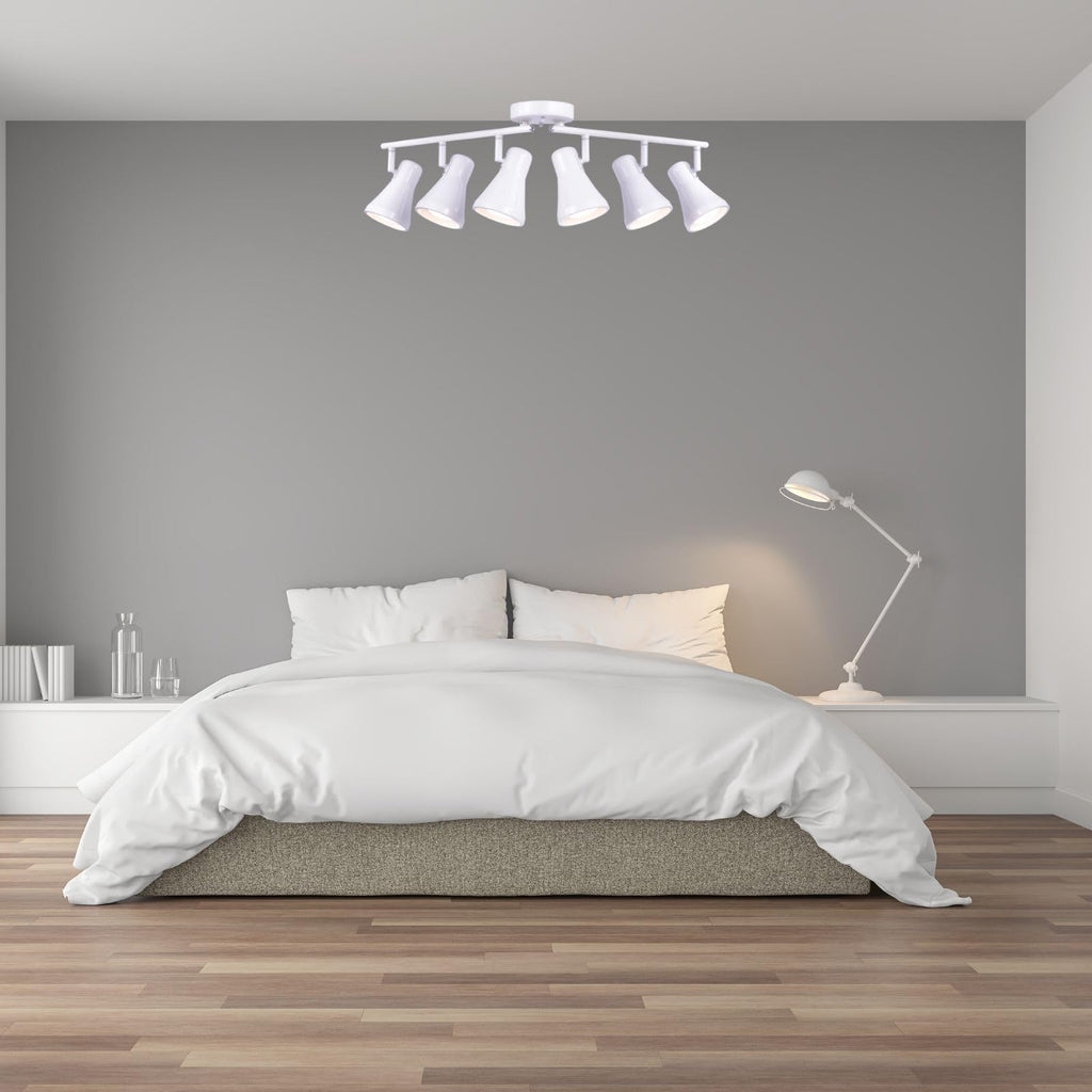 Foldable Track Lighting Fixtures, 6 Way Pivot Shade Ceiling LED Lights,Modern White Rotatable Bar Spotlight Island