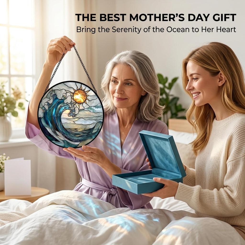 Ocean Wave Sunset Suncatcher Sun Catchers Indoor Window Gift for Women 12"