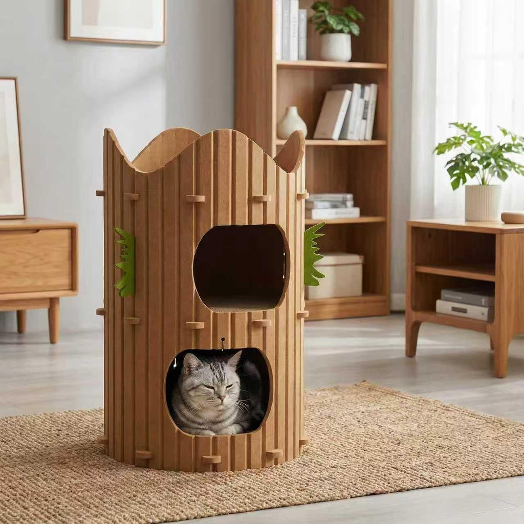2-Tier Felt Cat House Thickened Felt Cat Cave House with Hanging Toy Ball, Enclosed Sleeping Nest for Cats, Indoor