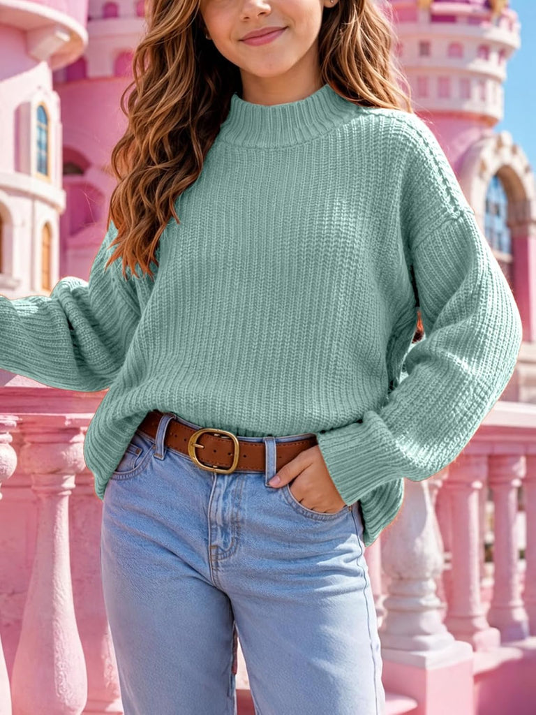 Turtleneck Sweaters Mock Neck Batwing Lantern Long Sleeve Pullover Teen Trendy Casual Loose Fall Winter Sweater Tops