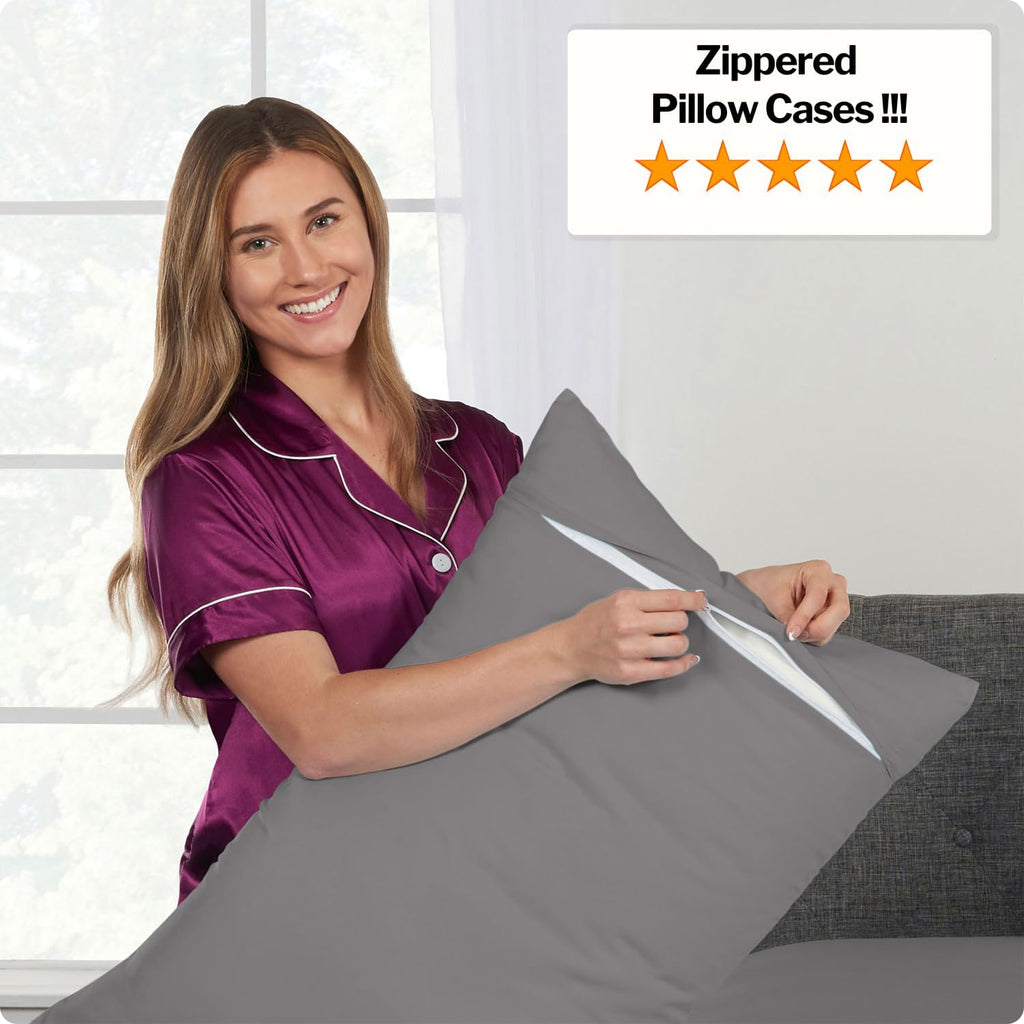 Deep Pocket King Sheets - King Sheet Sets with Zippered Pillowcases - 18 Inch Deep Pockets - Fitted & Oversize Flat