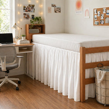 Dorm Bed Skirt Twin XL 30 Inch Drop - Ruffled Dust Ruffle for College Dorm Beds | Split Corner Easy Fit | Long Drop