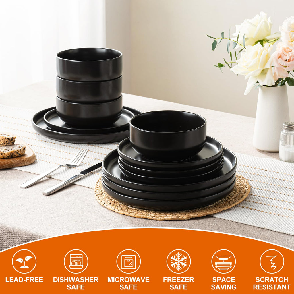 Plates and Bowls Sets, 24 Pieces Ceramic Dinnerware Set for 8, Stoneware Dishware Dishes Set, Scratch Resistant