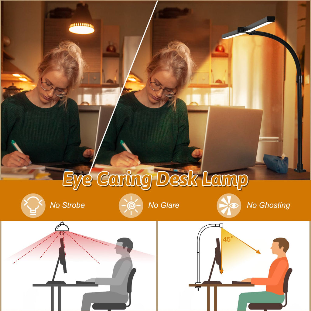 LED Desk Lamp with Clamp and Base, Dual Head Monitor Light