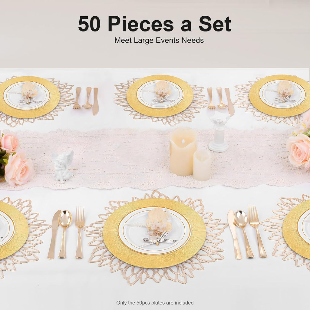 Charger Plates Bulk,13" Round Charger Plates,Plastic Wedding Dinner Elegant Reusable for Table Setting - Set of 50