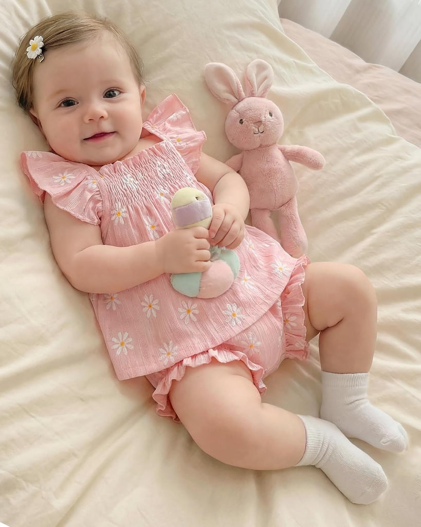 Newborn Baby Girl Summer Clothes Infant Girl Outfits Sleeveless Ruffle Top and Bloomers Shorts Set 0 3 6