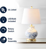 20.5" Blue/White Marbleized Ceramic Table Lamp, Contemporary Traditional Bedside Lamp, Gold Accents