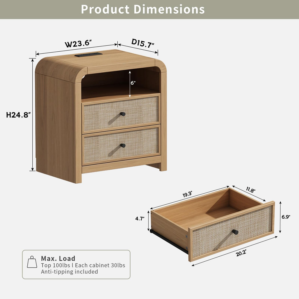 2 Drawer Tall, 23.6'' Rattan