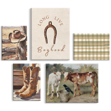 Cowboy Wall Art Nursery Canvas Pictures Western Cow Wall Decor Boys Room Prints Vintage Poster Baby Children Pictures
