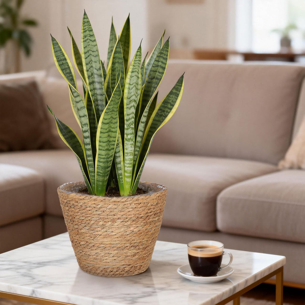 2Pcs Woven Plant Baskets with Liners Round Rattan Seagrass Planter