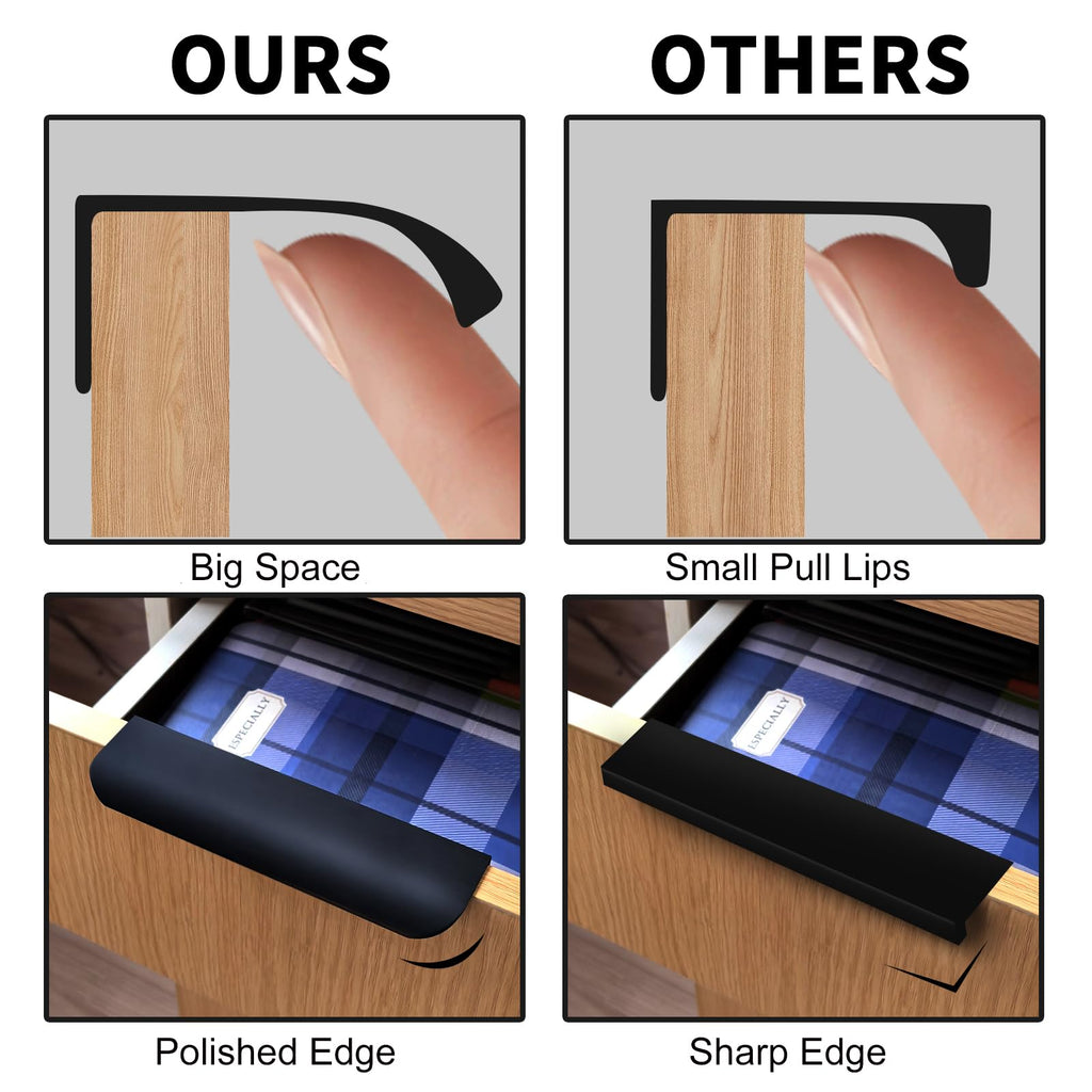 5 Pack Adhesive Edge Finger Pulls for Cabinets Black 3.15" Length