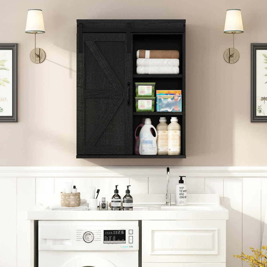 Farmhouse Bathroom Wall Cabinet with Sliding Barn Door