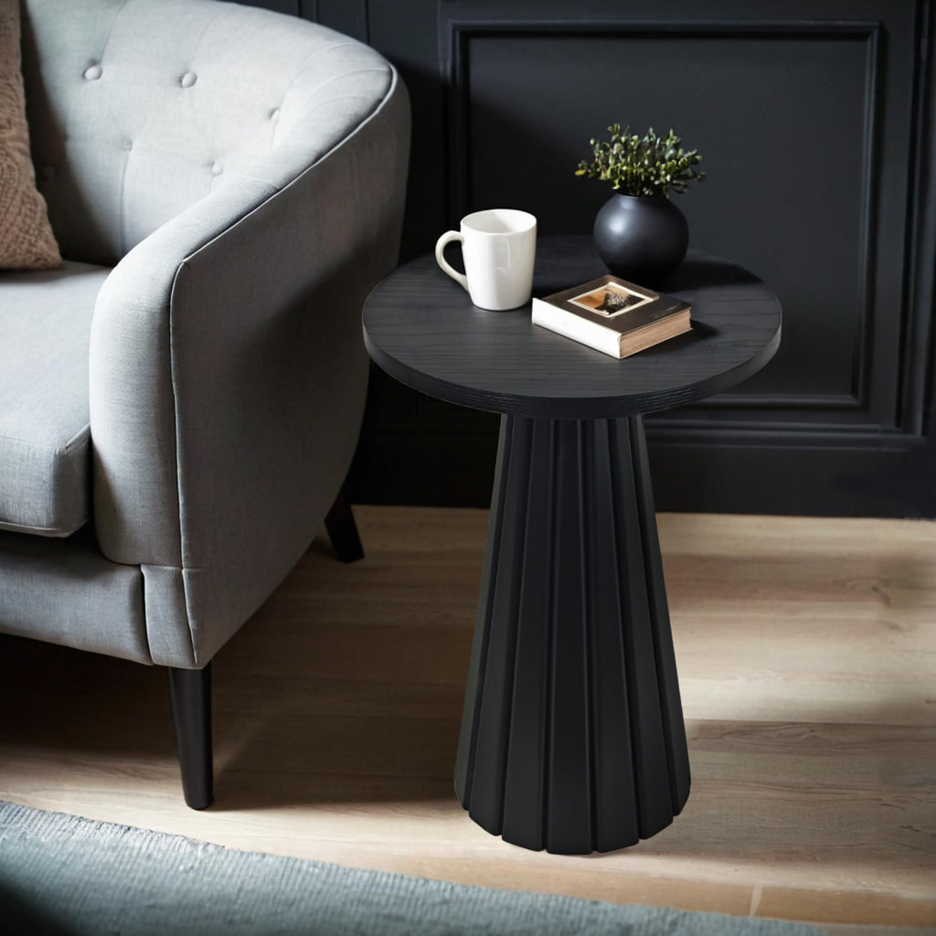 Inspired Saarinen Style Fluted Drum Side Table, Small Round Side Table, Pedestal, Modern Accent Drink Table, Plant Stand, Small Spaces