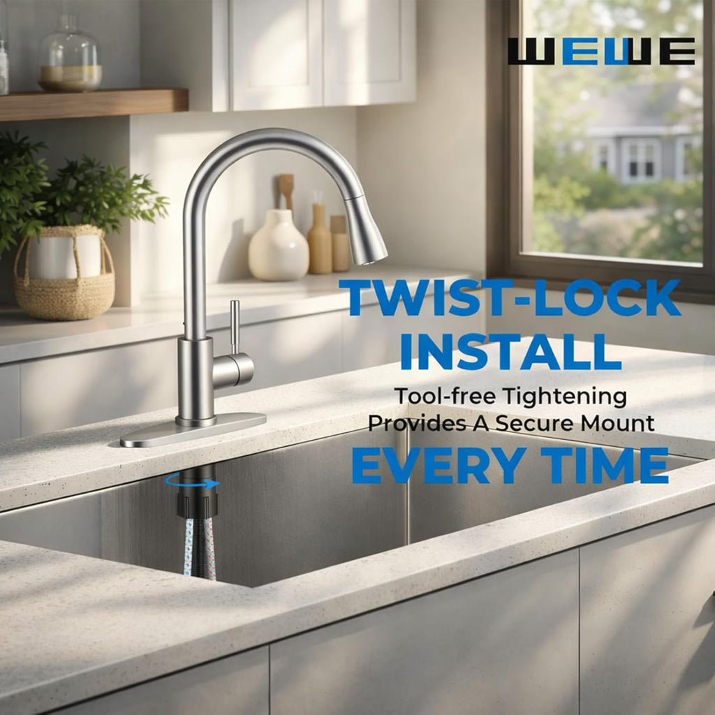 Single Handle High Arc Brushed Nickel Pull Out Kitchen Faucet,Single Level Stainless Steel Kitchen Sink Faucets with