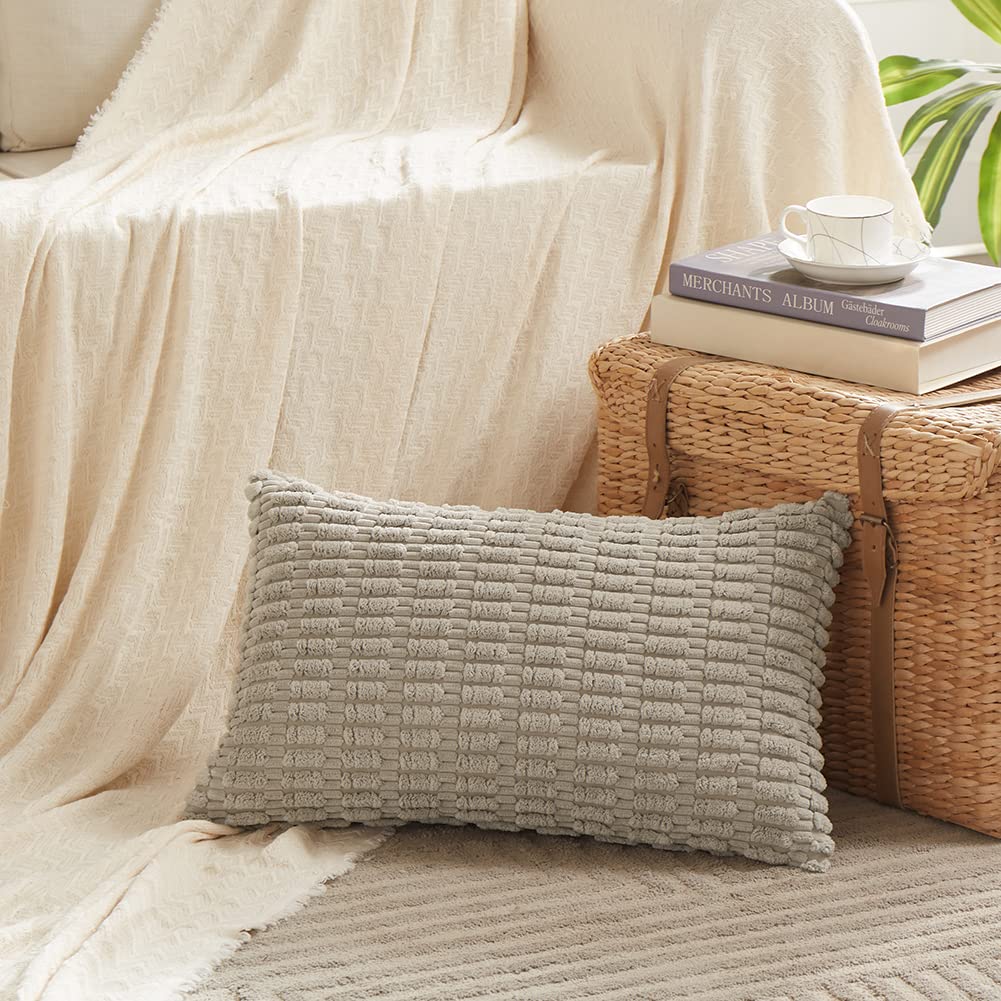 4 Packs Neutral Long Lumbar Decorative Throw Pillow Covers 12x24 Inch Couch Bed, Boho Home Decor, Soft Striped