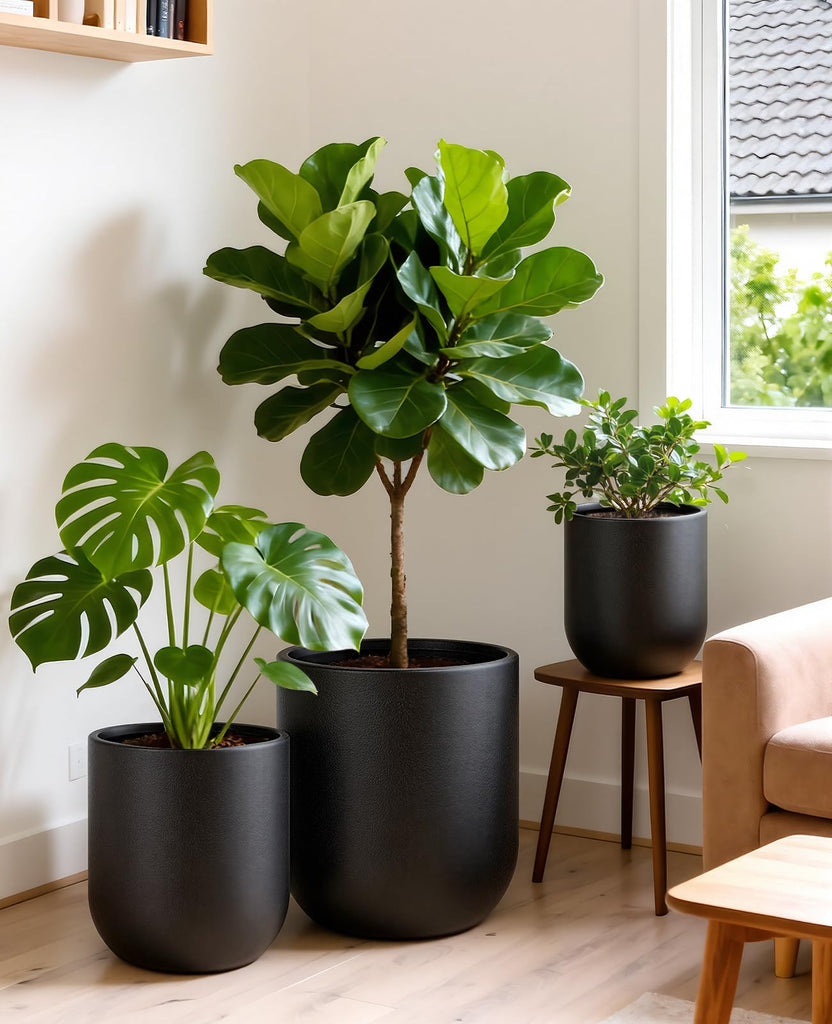 13/11.5/10 Inch Large Plastic Flower Pots with Drainage (3 Pcs)