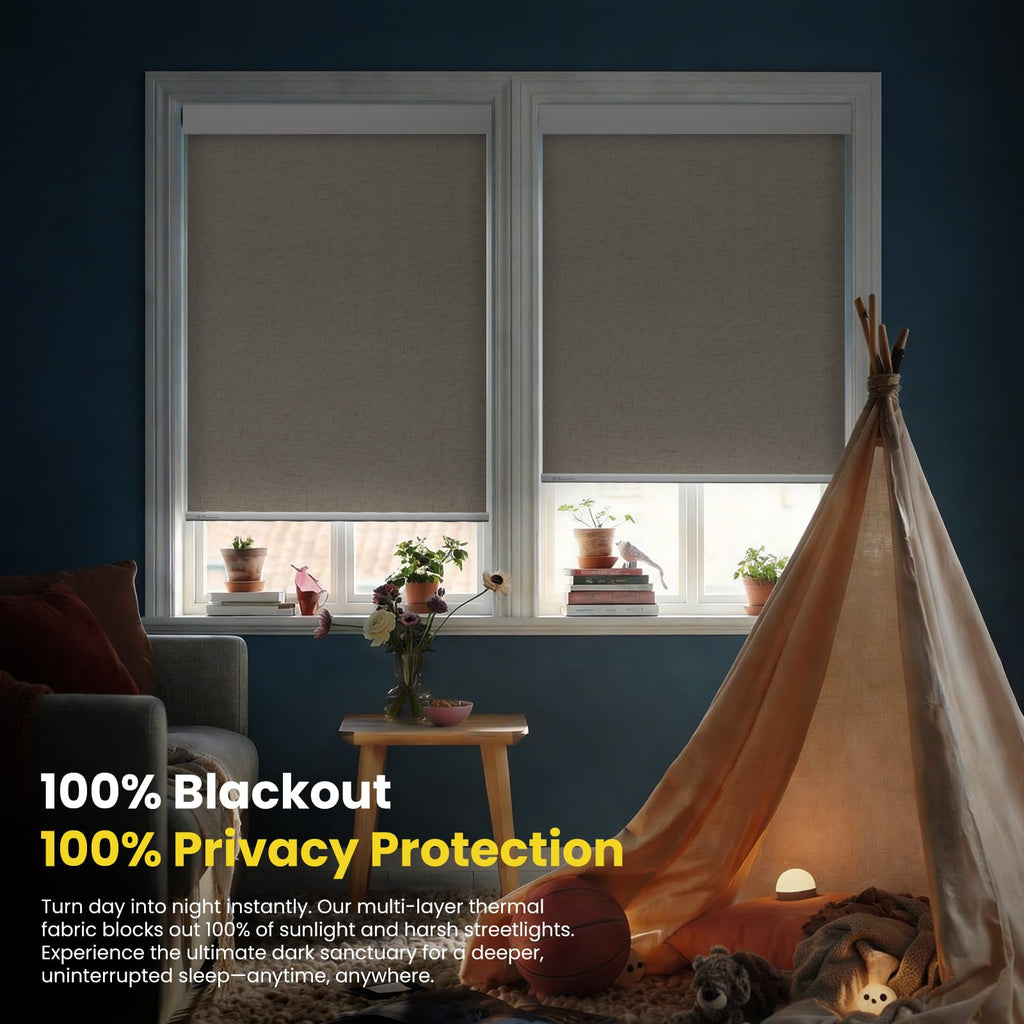 Motorized Cordless Roller Shades - Electric Blinds with Remote Control, Automatic for Windows (Light Linen, x