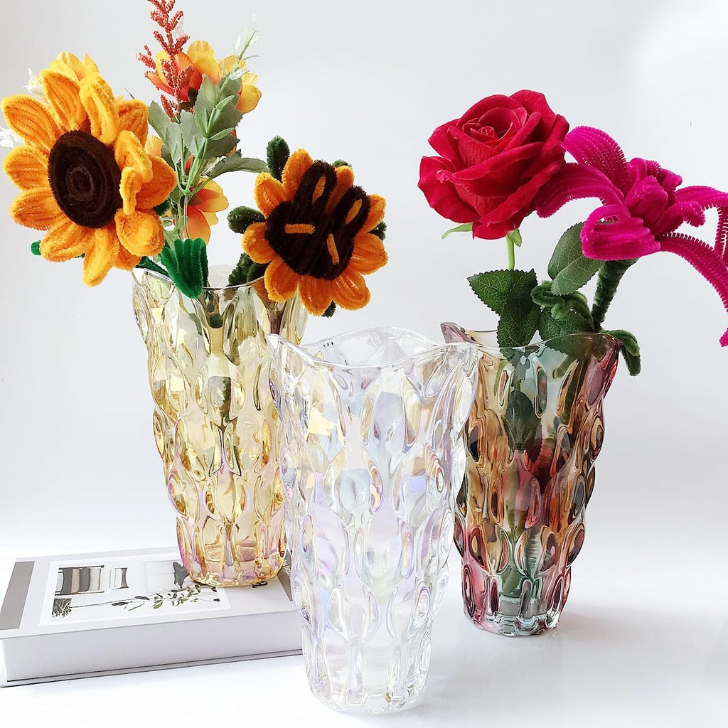 Heavy Flower Glass Vase Thickened 3.5lb 9.5inch Sparkle vase Bohemian Style, for Centerpieces