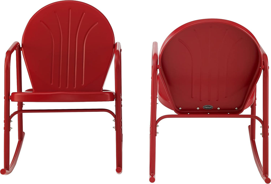 Griffith Retro Metal Outdoor Rocking Chairs, Set of 2, for Porch, Deck, Balcony, Backyard, Bright Red Gloss