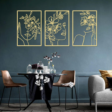 3 Pieces Gold Metal Wall Decor Minimalist Abstract Metal Wall Art