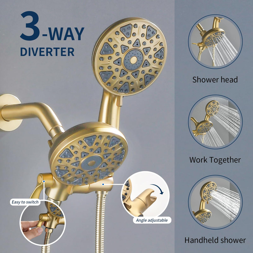 Shower Faucet Set Complete Shower Kit Dual Shower Head and Handheld 2 in 1 Combo Set Shower System Shower Trim Kit