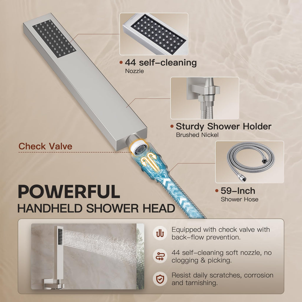 Shower System, All Metal Dual Rain Shower Head with Handheld