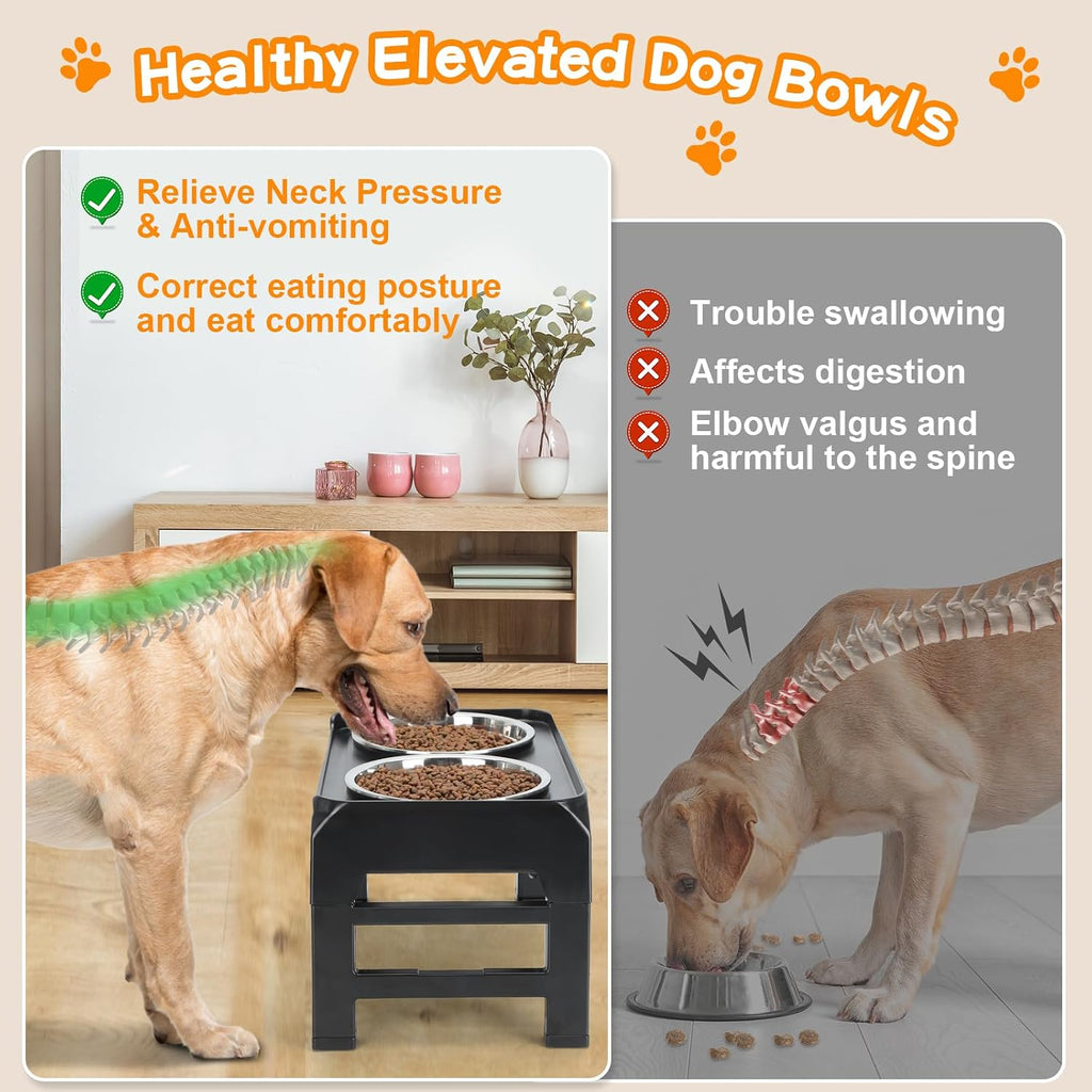 Elevated Dog Bowls, 4 Height Adjustable Raised Bowl Stand with 2 Thick 50oz Stainless Steel Food Bowls Non-Slip